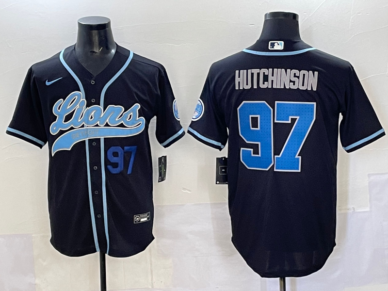 Men 2025 Detroit Lions #97 Hutchinson Black joint name 2025 Nike Limited NFL Jersey style 006->customized ncaa jersey->Custom Jersey